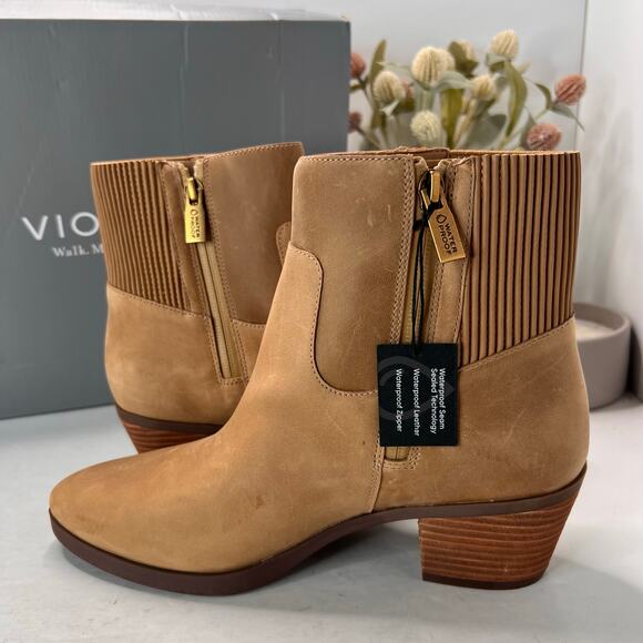 Vionic Shantelle Leather Waterproof Ankle Boots Wheat I2042L1200 Women's 9M NWB - Picture 7 of 10